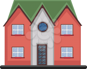 Cartoon red building with green roof vector illustartion on white background
