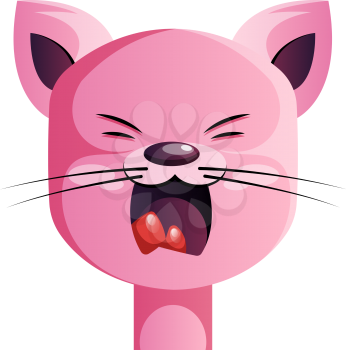 Angry pink cartoon cat vector illustartion on white background