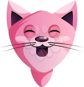 Happy pink cartoon cat vector illustration on white background