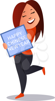 Cartoon girl celebrating chinese new year vector illustration on white background