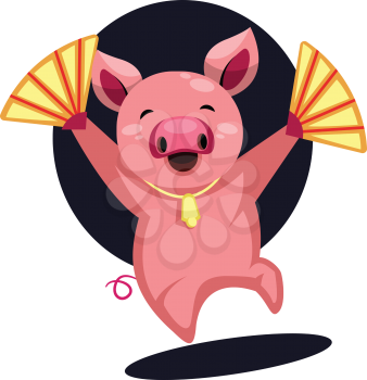 Happy pig celebrating Chinese New Year illustration vector on white background