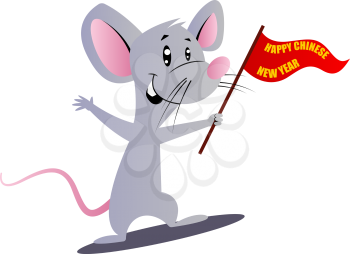 Cartoon mouse holding flag vector illustartion on white background