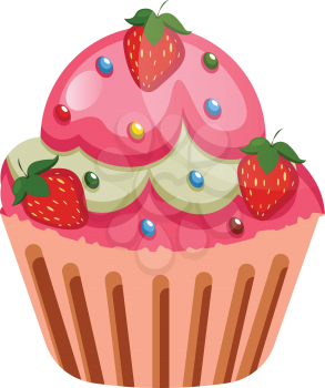 rut cupcake with strawberries as a roasting illustration vector on white background