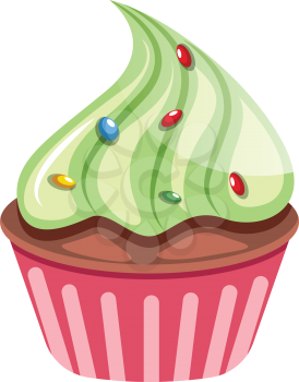 Chocolate cupcake with green topping illustration vector on white background
