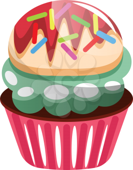 Colorful cupcake with sprinkles illustration vector on white background