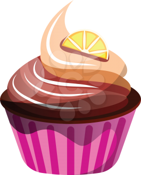 Chocolate-orange cupcake illustration vector on white background