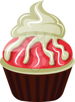 Chocolate cupcake with red and white chocolate topping illustration vector on white background