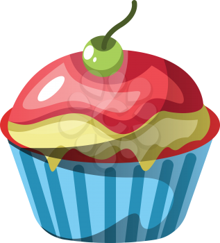 Red velvet cupcake with red and green icing illustration vector on white background
