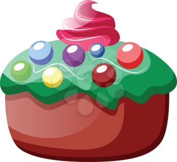 Cupcake with green frosting and colorful sprinkles illustration vector on white background