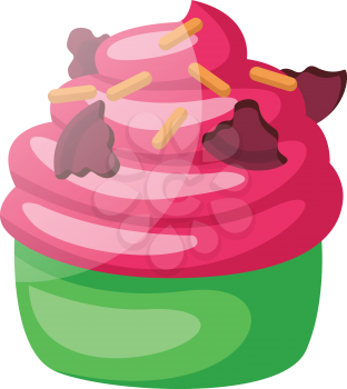 Pink frosted green velvet cupcake illustration vector on white background