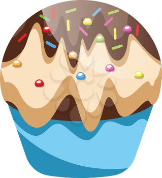 Cupcake with vanilla and chocolate icing with sprinkles illustration vector on white background