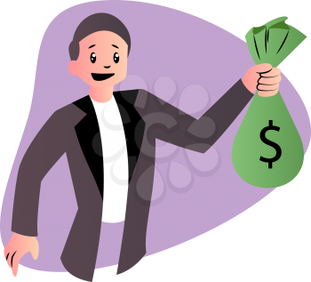 Cartoon guy holding bag of money vector illustartion on white background