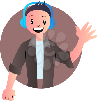 Cute cartoon boy with headphones vector illustartion on white background