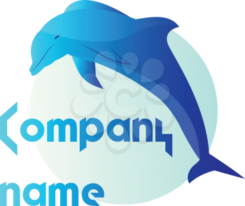 Simple vector logo design on white background of a blue dolphine
