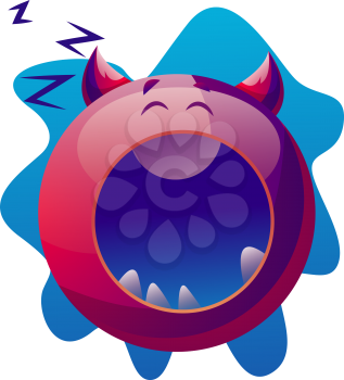Sleepy cartoon purple monster vector illustartion on white background