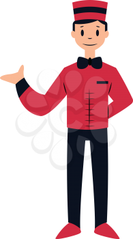 Doorman character in red and black suit vector illustration on a white background