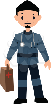 Paramedic in blue uniform character vector illustration on a white background
