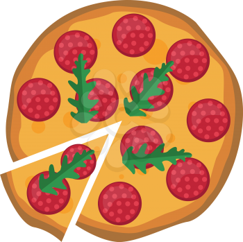 Salami pizza with arugula Print illustration vector on white background