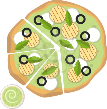 Mozzarella pesto sauce pizza with dip illustration vector on white background