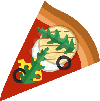 Pizza slice with arugulacheese and veggies illustration vector on white background