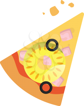Slice of Hawaiian pizza illustration vector on white background