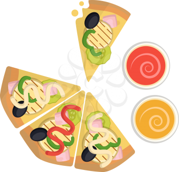 Vegetarian pizza with dips illustration vector on white background