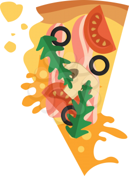 Pizza with bacon and vegetables illustration vector on white background