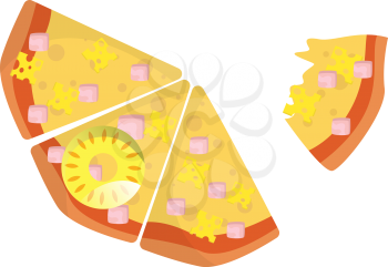Half eaten Hawaiian pizza illustration vector on white background