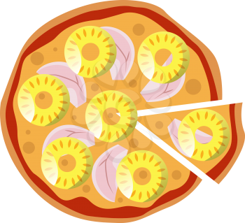 Hawaiian pineapple pizza illustration vector on white background