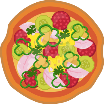 Colorful salami pizza illustration vector on white background