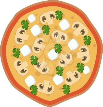 Feta and mushroom pizza illustration vector on white background
