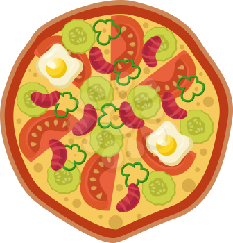 Pizza with veggies and eggsPrint illustration vector on white background