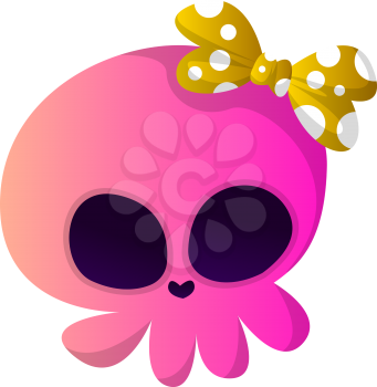 Cute pink cartoon skull with yellow tie vector illustartion on white background
