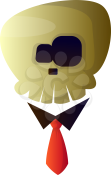 Cartoon skull with tie vector illustartion on white background