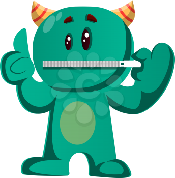 Green monster with his lips zipped vector illustration
