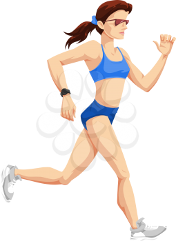 Squared shoulder woman running with glasses and blue outfit, vector Illustration
