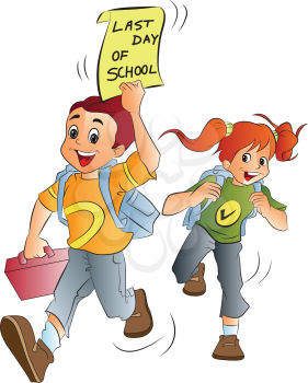 School Kids Excited About the Last Day of School, vector illustration