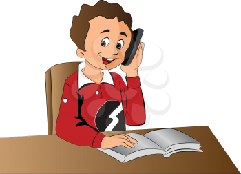 Boy Using a Cellphone, vector illustration