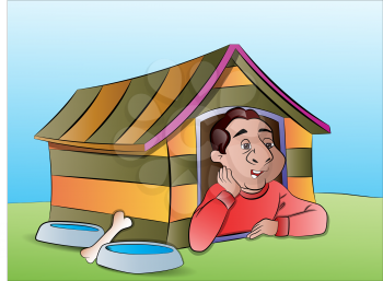 Man in a Dog House, vector illustration