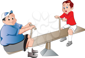 Two Boys Playing on a Seesaw, vector illustration