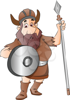 Vector illustration of warrior with spear and armor, isolated on white background.