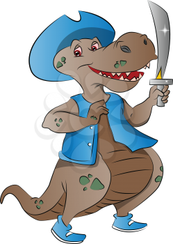 Dinosaur Pirate with Hat and Sword, vector illustration