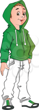Vector illustration of confident teen boy wearing a hooded jacket.