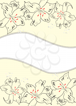 Vintage invitation card with elegant retro abstract floral design, flowers on yellow. Vector illustration.