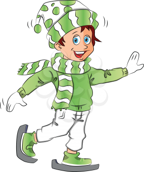 Vector illustration of happy teen boy wearing skate shoes and santa hat.