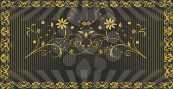 Vintage signboard with ornate elegant retro abstract floral design, brown flowers with gray rays. Vector illustration.