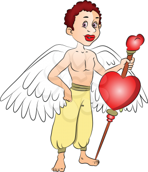 Vector illustration of fairy boy with a heart shape symbol on bow.
