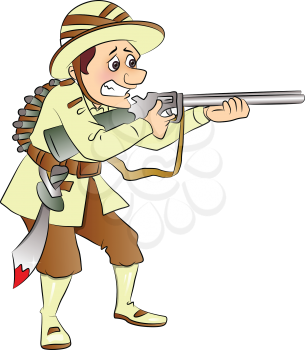 Vector illustration of armed soldier aiming with gun.