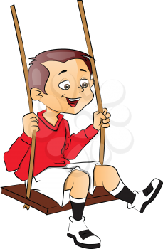 Vector illustration of happily surprised boy on swing.
