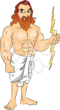 Vector illustration of Greek god wielding a lightning bolt.